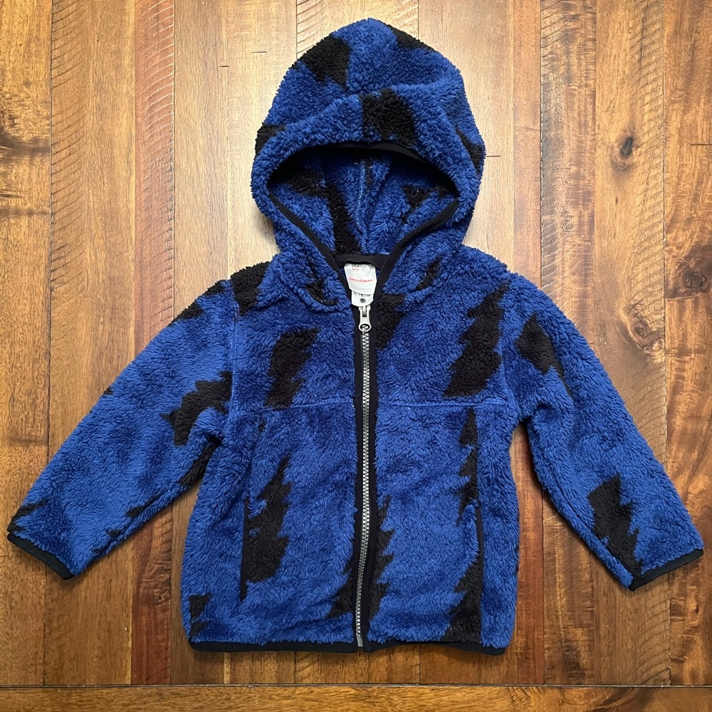 NWOT Hanna Andersson Blue & Black Lightning Marshmallow Fleece Hooded Zip-up